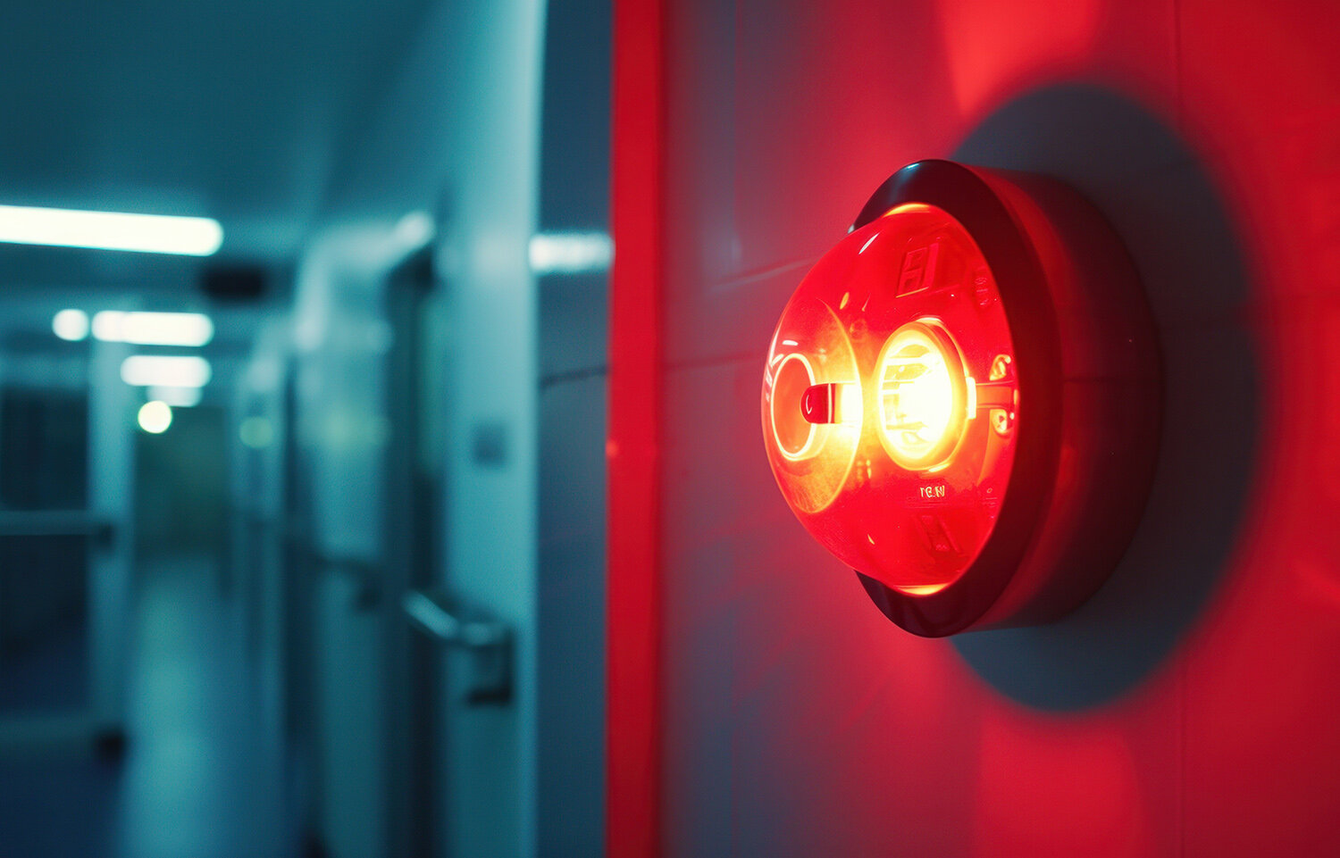 Feuermelder Alarm wird durch eine rote Lampe signalisiert